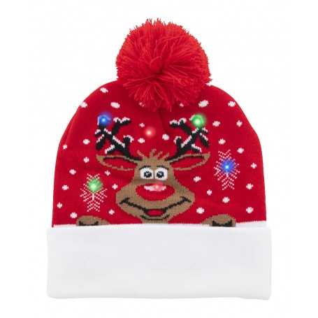 Cappello invernale a LED natalizio, renna Rosso