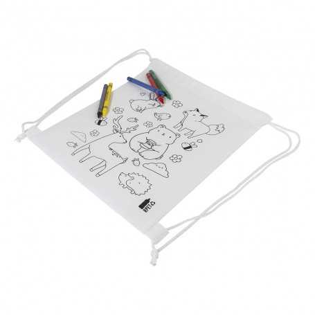 Borsa con cordoncino da colorare RPET, animali Bianco
