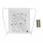 Borsa con cordoncino da colorare RPET, animali Bianco